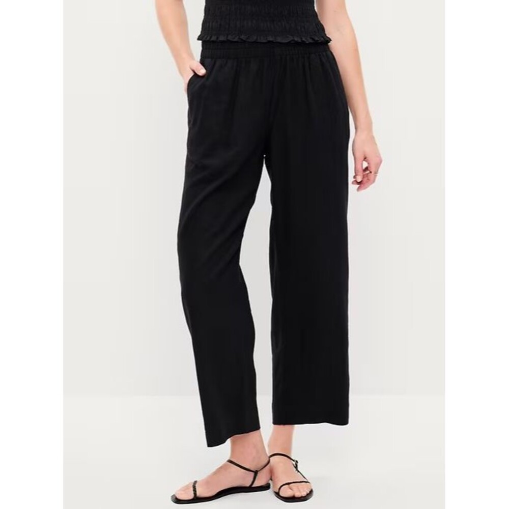 Old Navy Linen-Blend Straight Ankle Pants Womens S Black Beach Vacation NEW - Picture 1 of 11